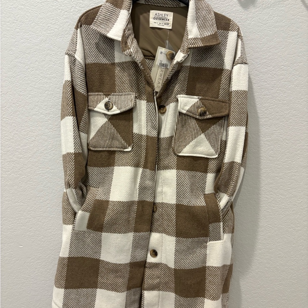 Ashley By 26 International Women's Brown and Cream Checkered Utility Jacket